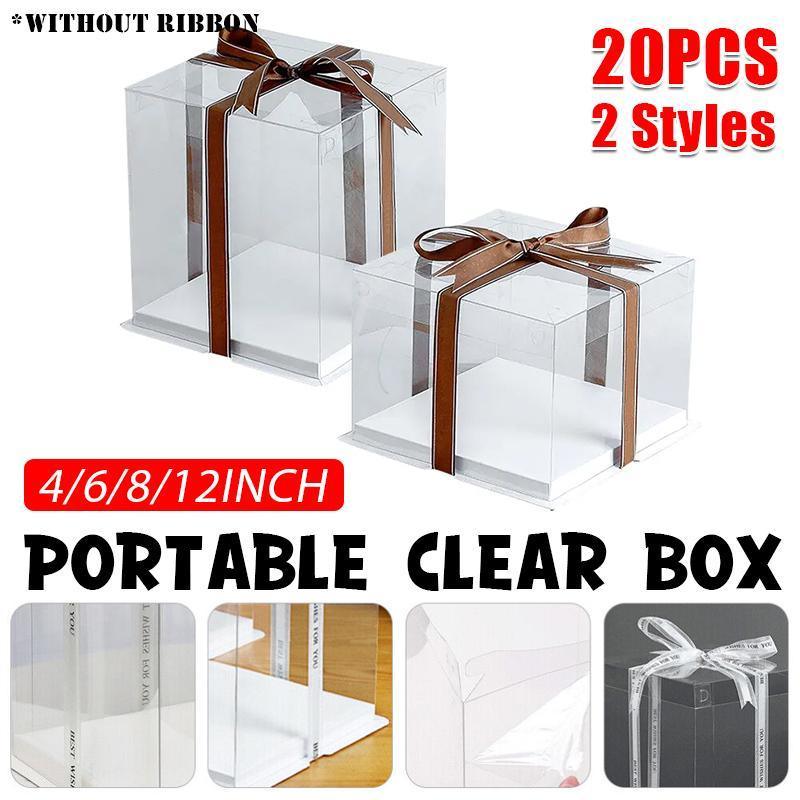 V528-ZK00006-12INCH-DOUBLE-775239-202509301654-00 20 PCS Clear Treat Box Box Portable Cake Display Transparent Birthday Cake - 12 INCH(without ribbon)-Double - Image 1