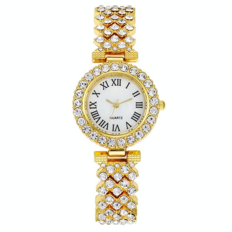 V562-1033823060DBT-202508271145-00 Gold Roman Diamond Women Quartz Watch - Elegant Design - Image 1