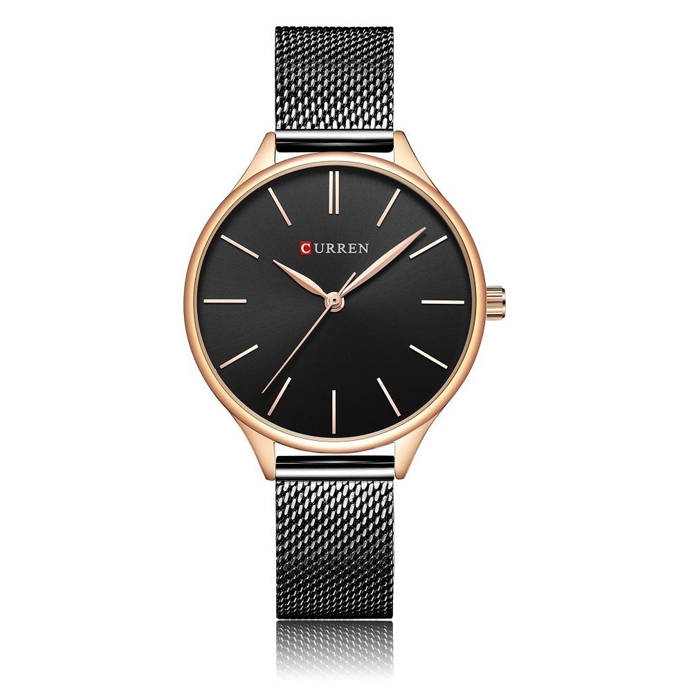 V562-1037934060DBT-202508281320-00 Waterproof Women Quartz Watch with Steel Strap - Casual Design - Rose Shell Black Surface - Image 1