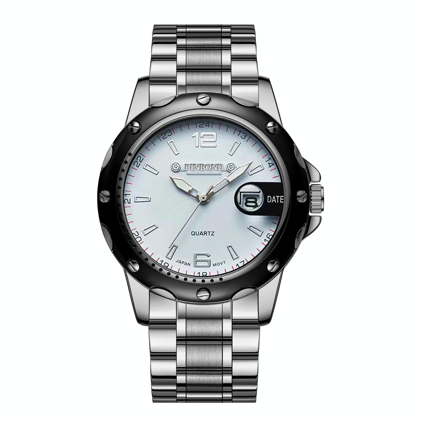 V562-1057384060DBT-202508290754-00 Waterproof Luminous Quartz Watch for Outdoor - White Steel-White - Image 1