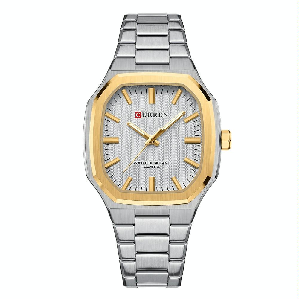 V562-2095934060DBT-202508281254-00 Men Quartz Watch with Steel Strap for Business - White Shell Golden Circle White Surface - Image 1