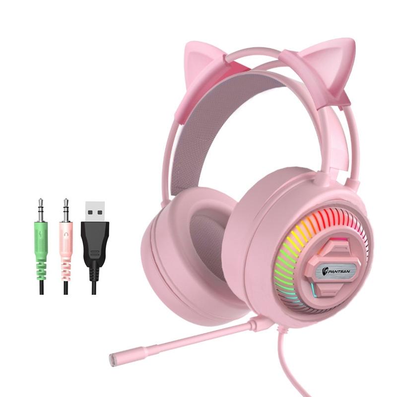 V562-5072772020DBT-202508280736-00 Usb Headset With Luminous Rgb 3.5Mm Pink+Cat Ear - Image 1