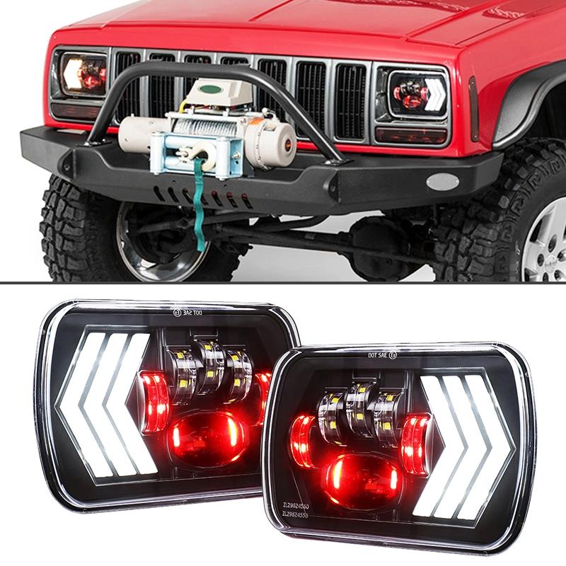V562-7542PRC-202508272026-00 2 Pcs 5X7 Inch Car Modified Red Background Led Square Headlamp For Jeep Wrangler - Image 1