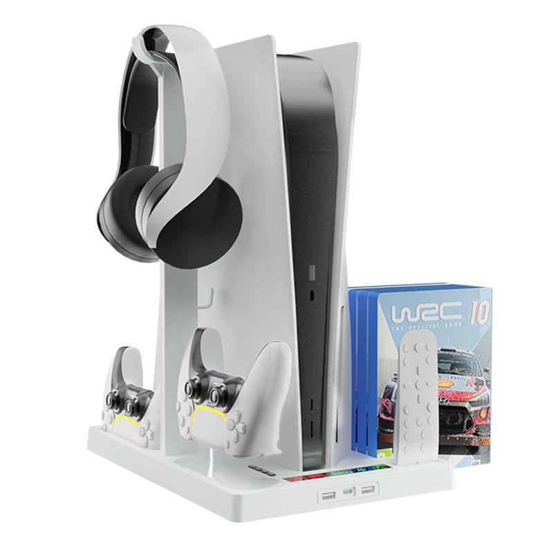 V562-A1011283060DBT-202508271803-00 Ps5 Cooling Handle with Charging Base and Disc Storage Rack - White - Image 1