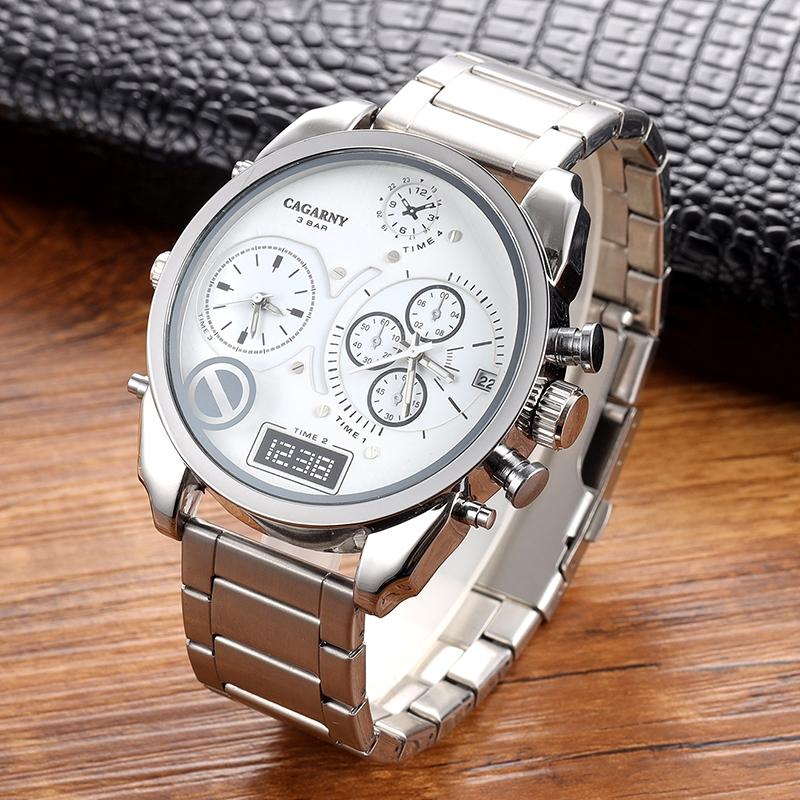 V562-A101989200ADE-202508271431-00 Men Dual Movement Steel Band Watch - Silver Shell - Image 1