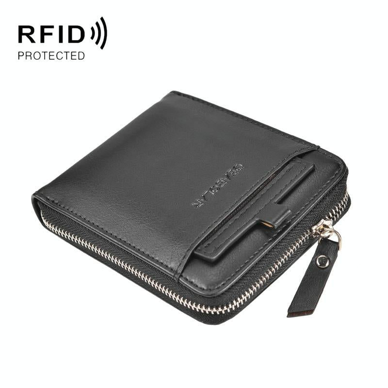 V562-A1021383060DBT-202508282354-00 Men Retro Rfid Zip Wallet - Zipper Closure - Black - Image 1