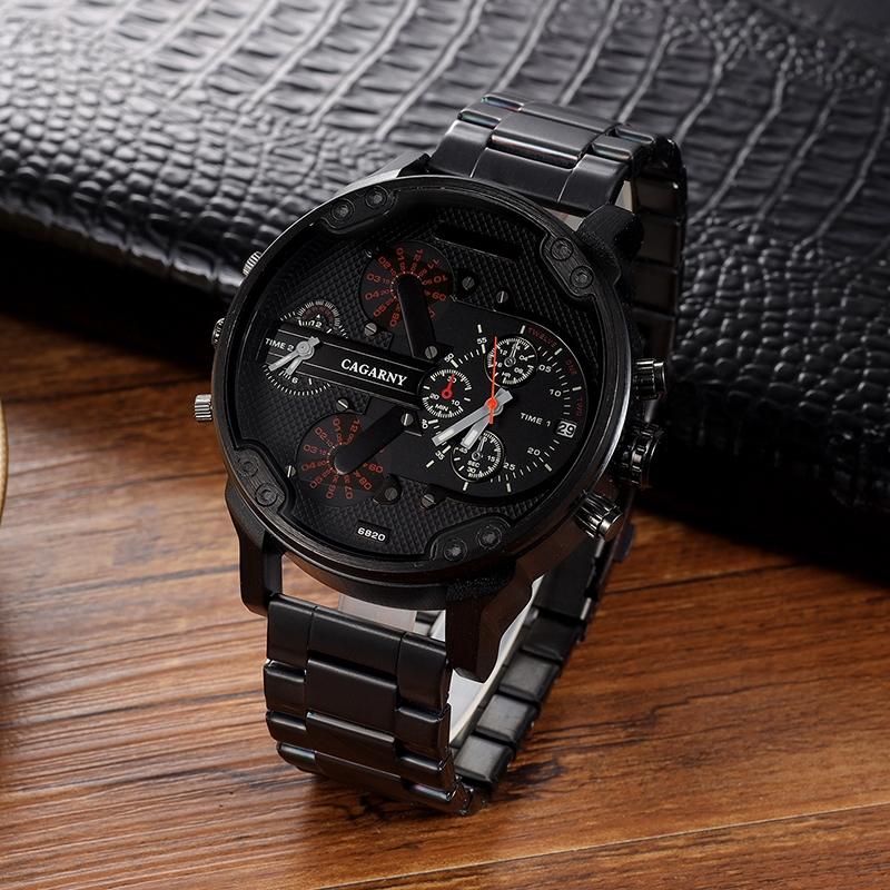V562-A102979200ADE-202508271054-00 Men Dual Display Quartz Watch with Large Dial and Steel Band - Black Shell Orange Eye - Image 1