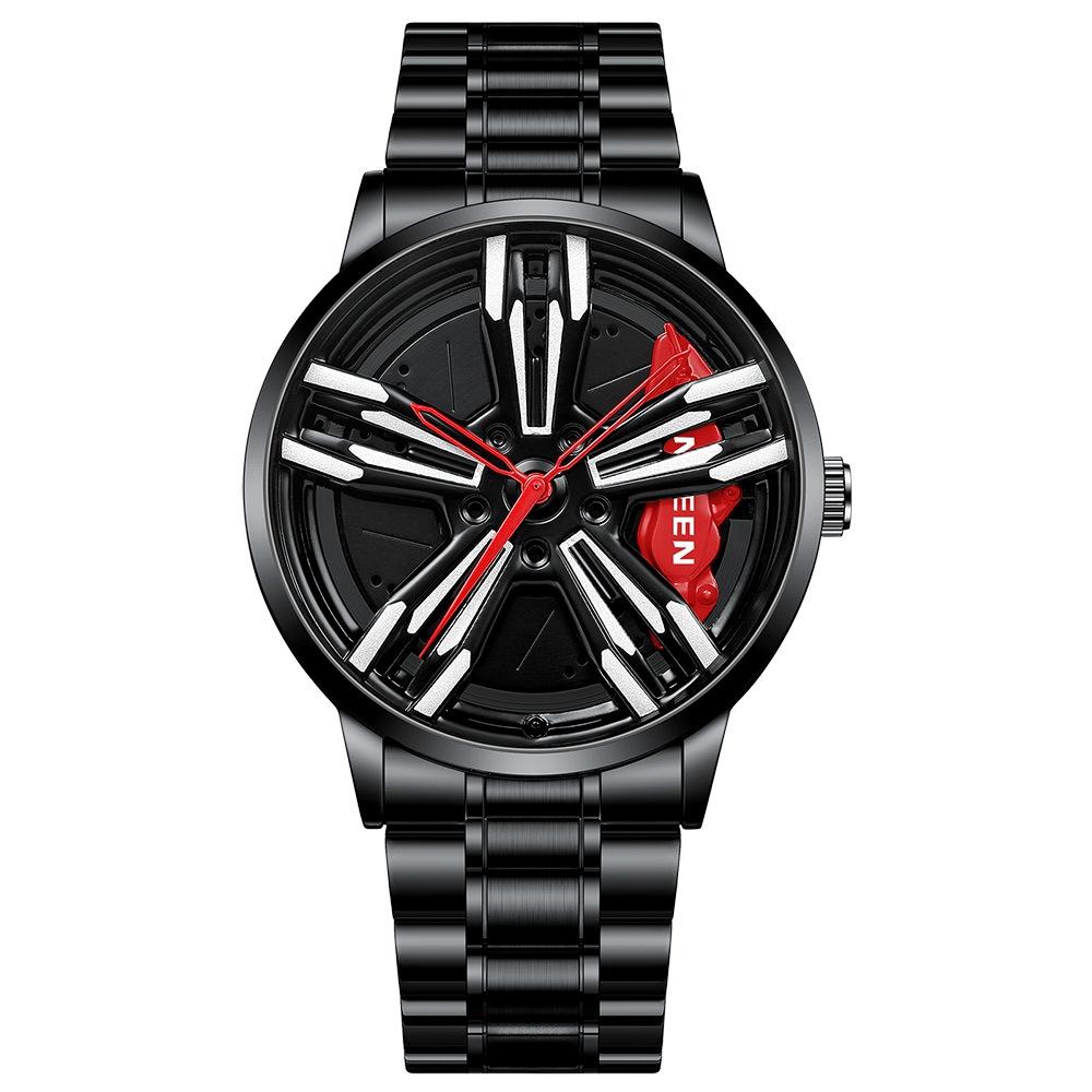 V562-A1041622060DBT-202508282120-00 Men Metal Motorcycle Watch with Rotating Hub - Black Steel Red Surface - Image 1