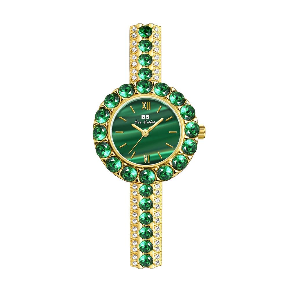 V562-A1046252060DBT-202508281552-00 Retro Malachite Texture Watch for Women - Small and Elegant - Gold - Image 1
