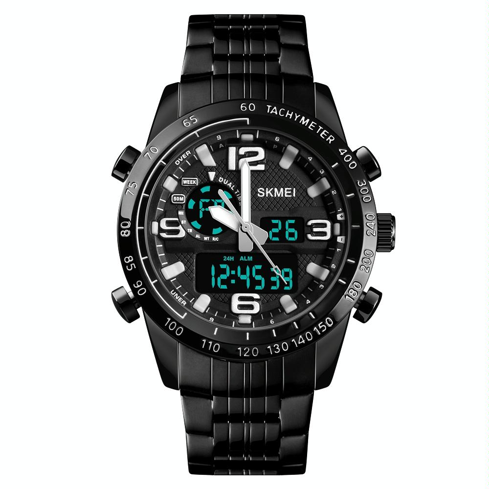V562-A1050543060DBT-202508271410-00 Waterproof Dual Movement Men Watch with Steel Strap - Black - Image 1