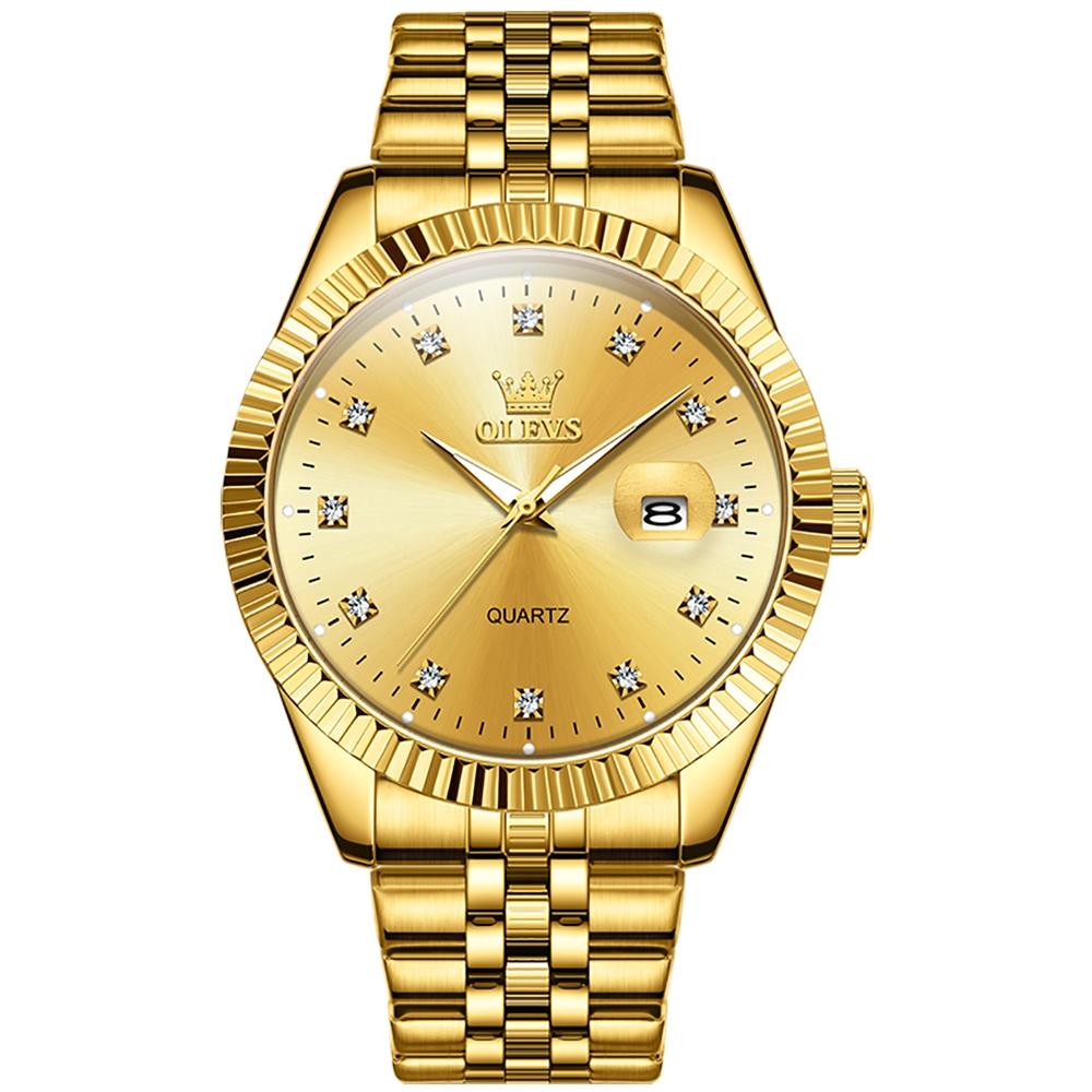 V562-A105737400ADE-202508290045-00 Men Luminous Waterproof Quartz Watch with Diamond Accents - Gold - Image 1