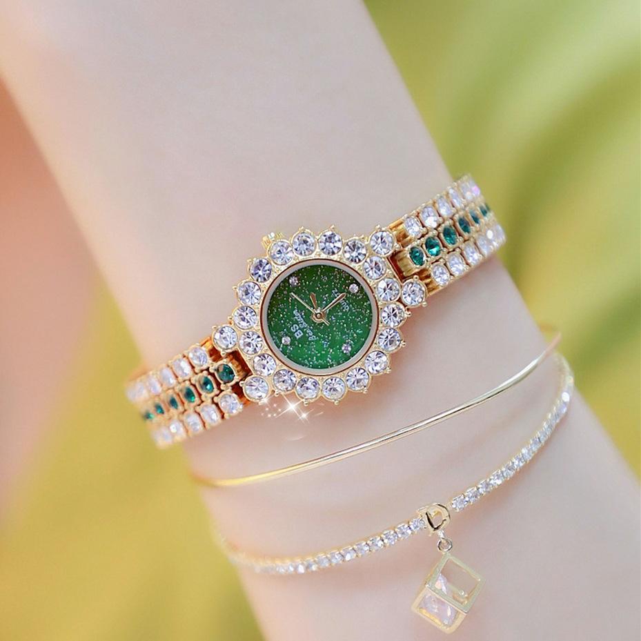 V562-A1057432060DBT-202508280916-00 Sparkling Diamond Chain Watch for Women - Full of Elegance - Golden Green - Image 1