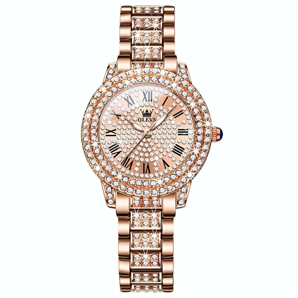 V562-A106942500ADE-202508281120-00 Waterproof Diamond Women Quartz Watch - Rose Gold Diamond Face - Image 1