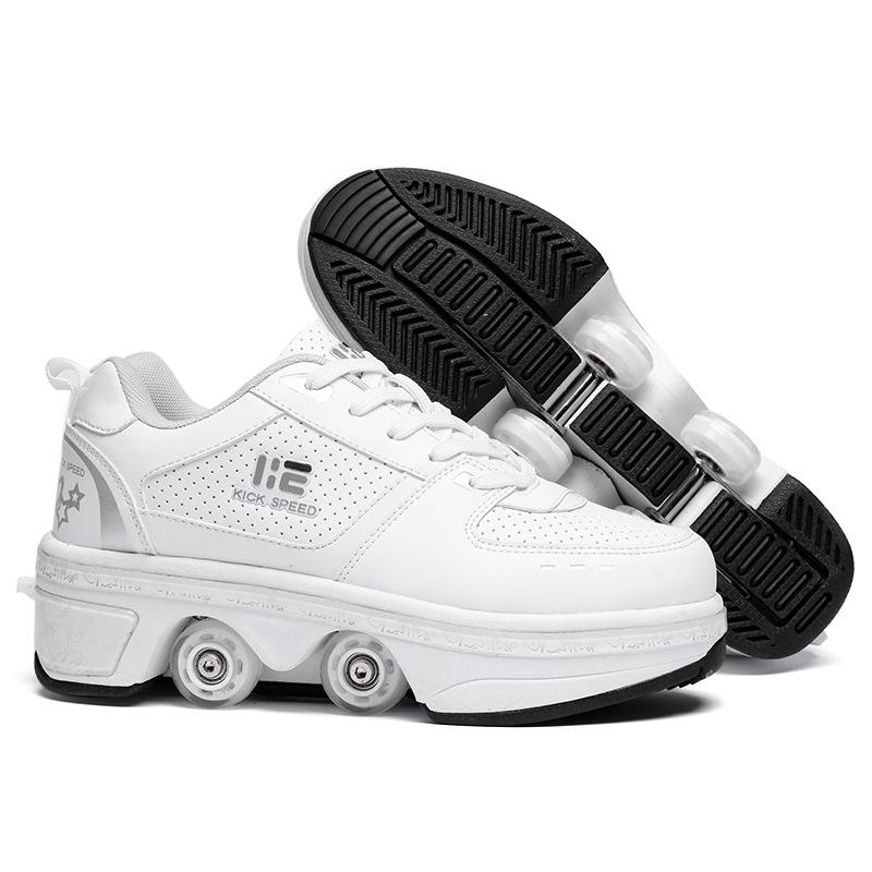 V562-A1081591750DBT-202508280906-00 Versatile Double Row Rune Roller Skates - Size 33 - Low-Top Without Light (White) - Image 1