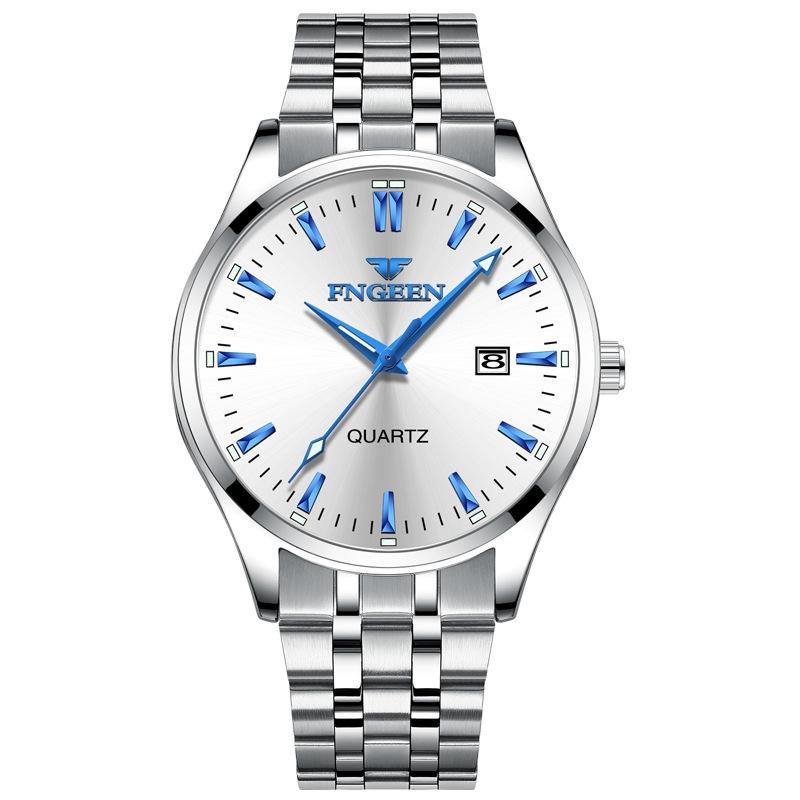 V562-A1091572650DBT-202508281331-00 Simple Luminous Quartz Watch for Men with Calendar - White Steel White Surface - Image 1