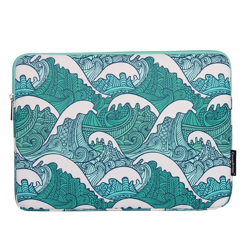 V562-A2061243060DBT-202508272211-00 Green Wave 12 Laptop Sleeve in Pu Leather Print - Image 1