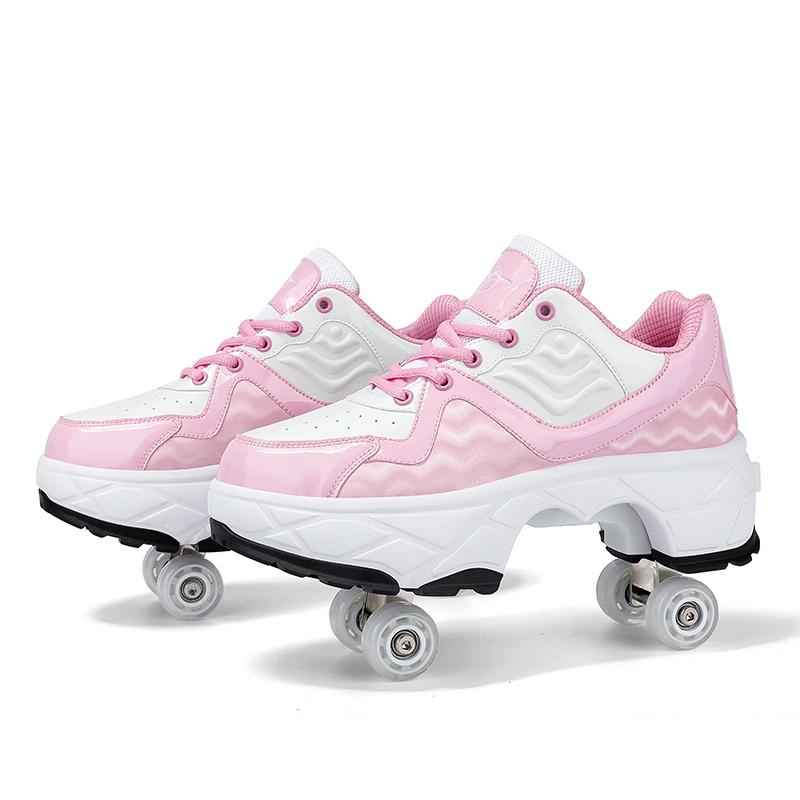 V562-A4002194060DBT-202508281526-00 Retractable Dual-purpose Roller Skates - Size 33 Deformable Four-wheel - Df09 White - 36 - Image 1