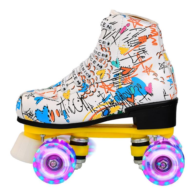 V562-A4027795650DBT-202508281321-00 Double Row Four-wheel Roller Skating Shoes for Adult Children - Size 37 - Flash Wheel White - Image 1