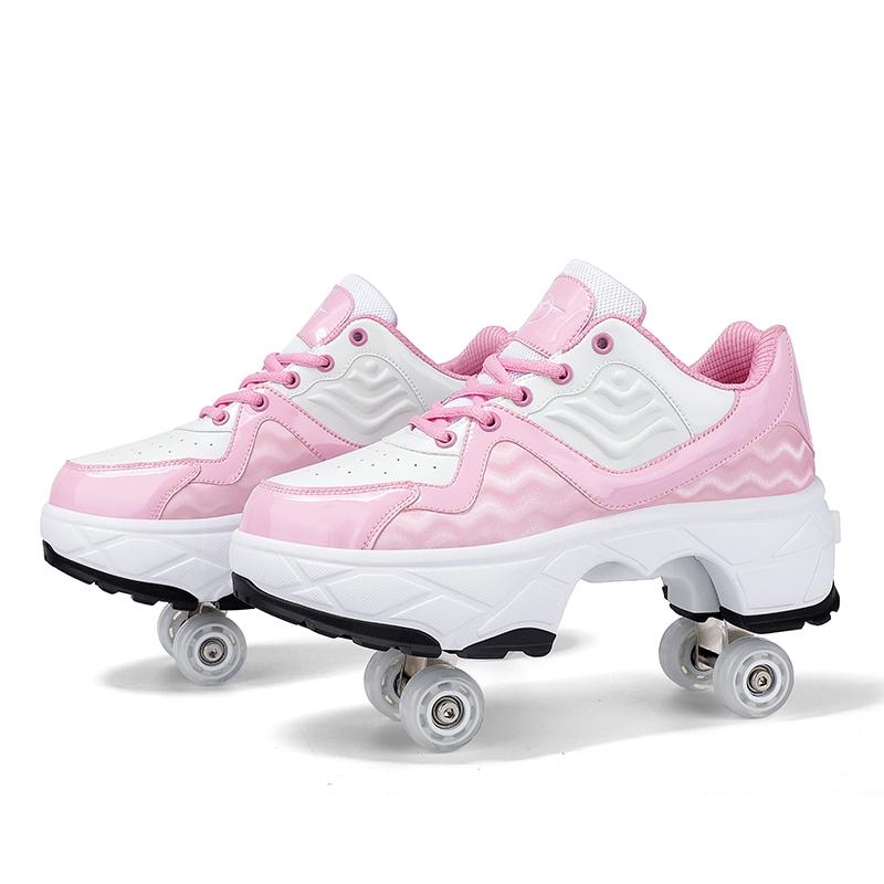 V562-A5002194060DBT-202508281525-00 Retractable Dual-purpose Roller Skates - Size 33 Deformable Four-wheel - Df09 White - 37 - Image 1