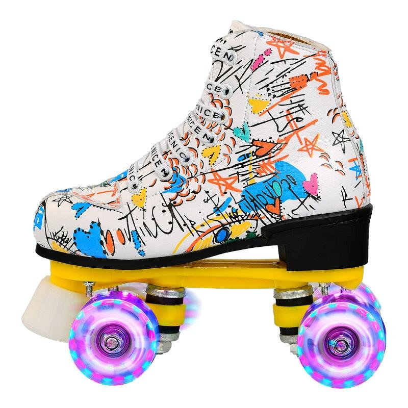 V562-A6027795650DBT-202508281740-00 Unisex Graffiti Roller Skates - Double Row Size 39 - Flash Wheel White - Image 1