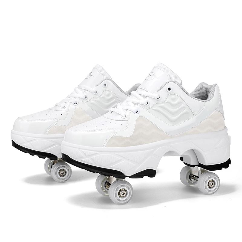 V562-A7002194060DBT-202508281530-00 Retractable Dual-purpose Roller Skates - Size 33 Deformable Four-wheel - Df09 White - 39 - Image 1