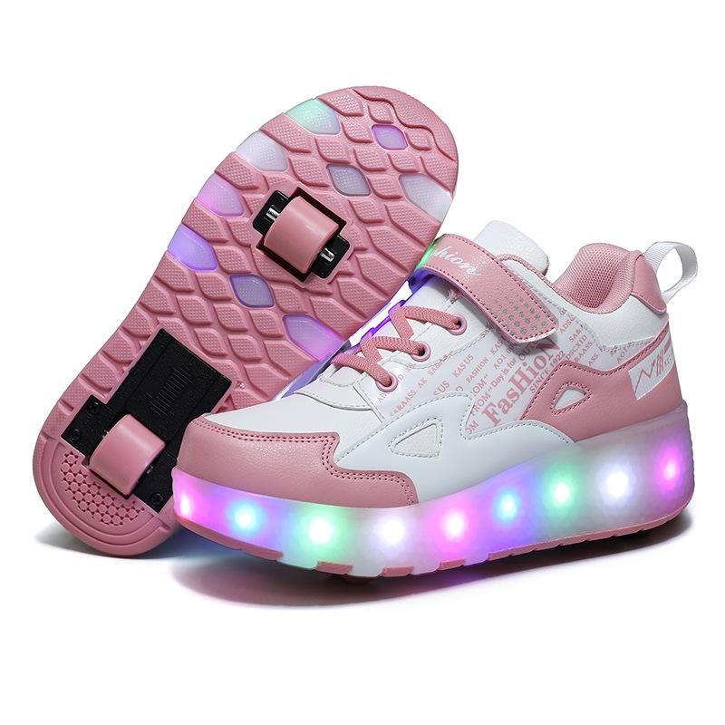 V562-A8009322550DBT-202508280921-00 Rechargeable Light Wheel Skating Shoes for Kids - Size 34 Two-wheeled - Pink - Image 1