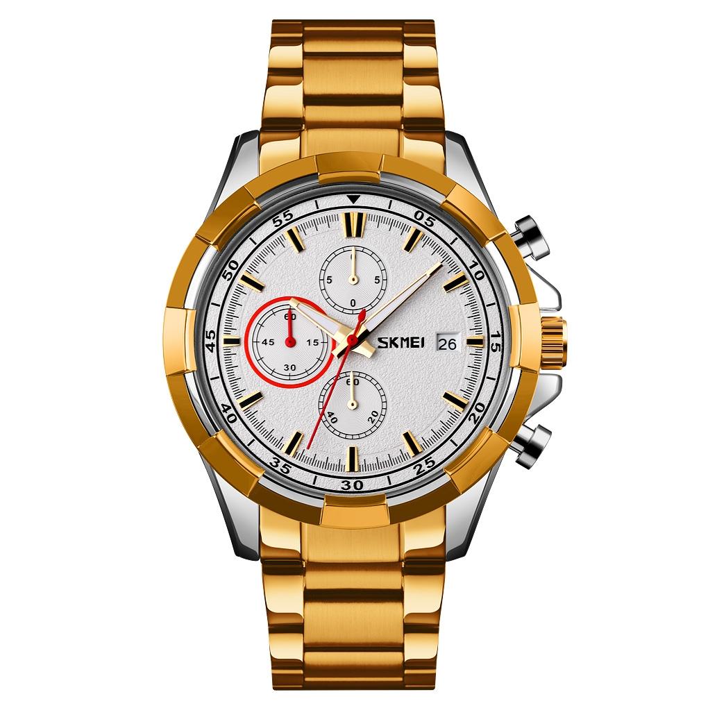 V562-B100139100ADE-202508282054-00 Men Stainless Steel Quartz Watch with Luminous Calendar and Timing - Gold - Image 1