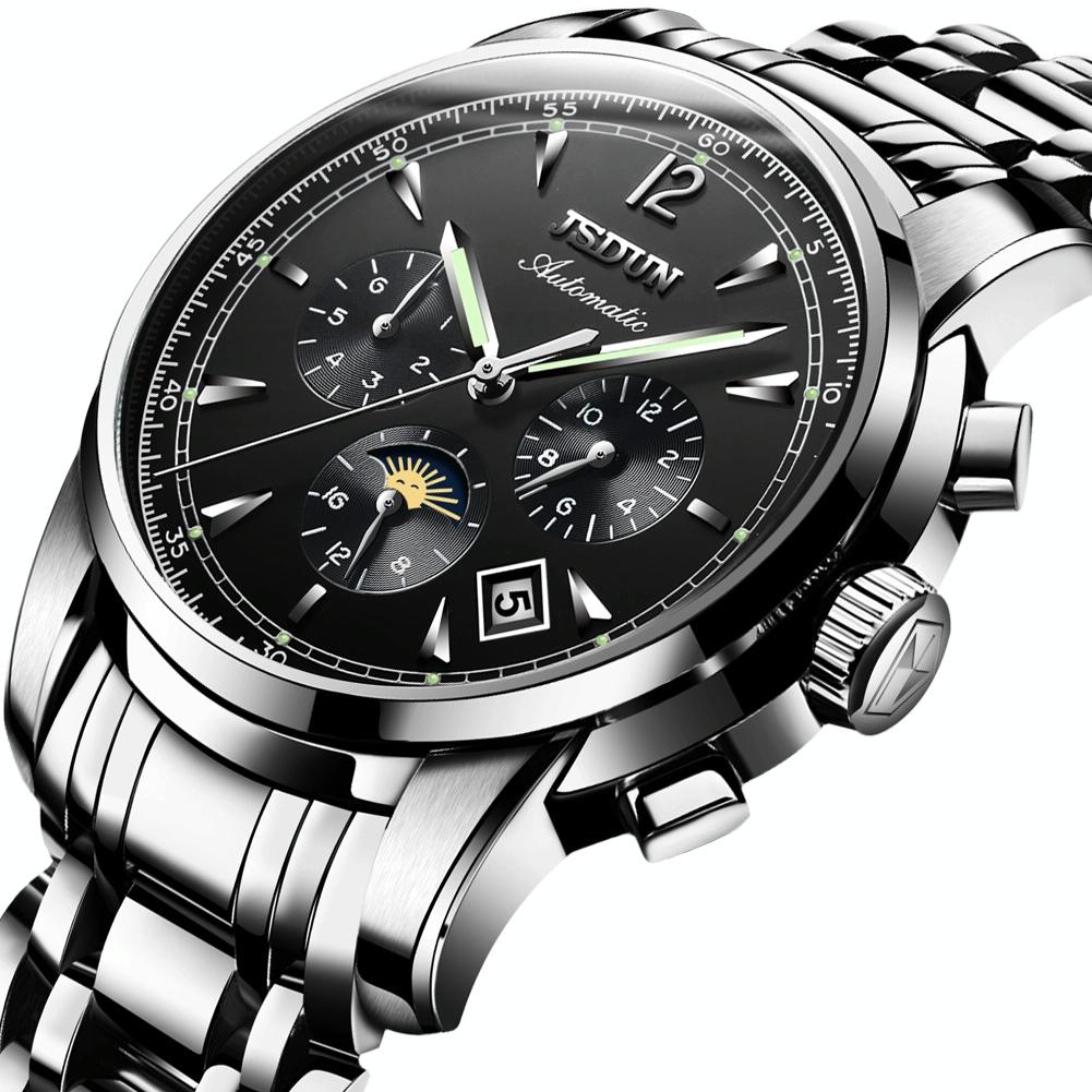 V562-B10027200ADE-202508281715-00 Waterproof Luminous Mechanical Watch for Men - 8750 - Silver Black - Image 1