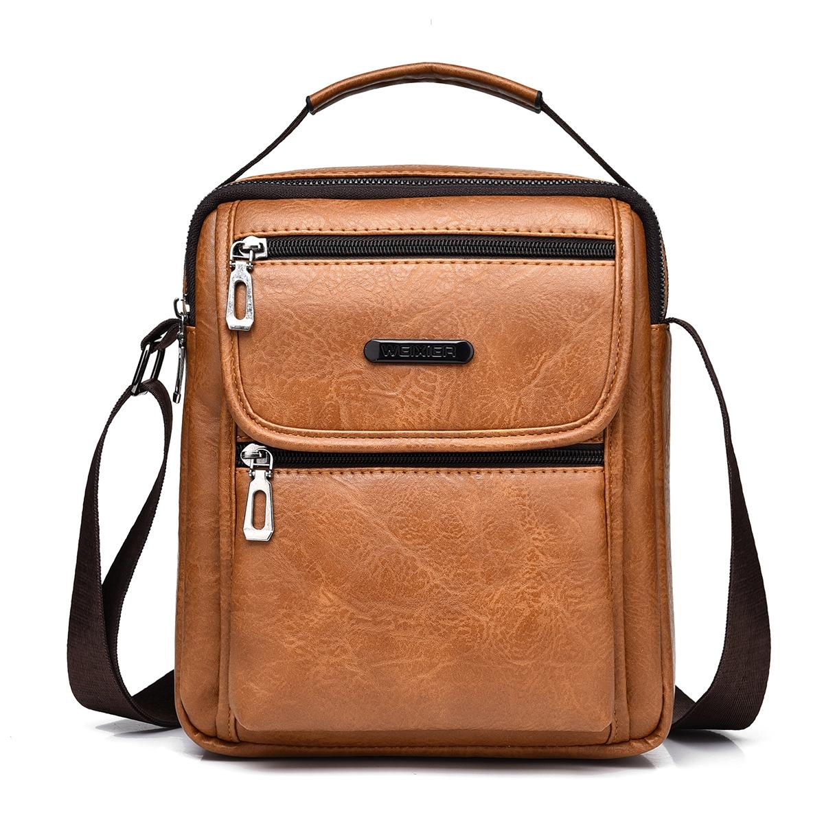 V562-B1006883060DBT-202508290054-00 Small Retro Pu Shoulder Bag For Men Commuter Messenger Satchel - Light Brown - Image 1