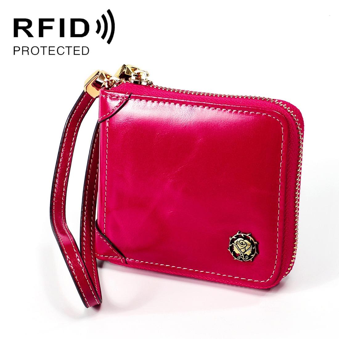 V562-B10069500ADE-202508281954-00 Rfid Leather Wallet with Lanyard - Multi-functional - Rose Red - Image 1