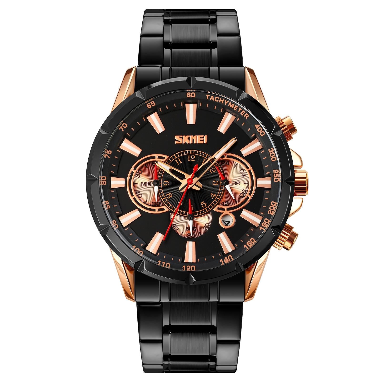 V562-B101739100ADE-202508281810-00 Stainless Steel Men Quartz Watch with Calendar - 9241 - Rose Gold Black - Image 1