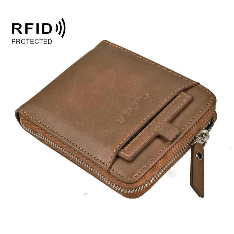 V562-B1021383060DBT-202508282355-00 Men Retro Rfid Zip Wallet - Zipper Closure - Brown - Image 1