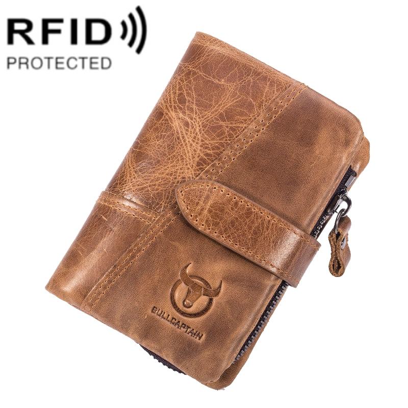 V562-B1027034060DBT-202508280910-00 Men Vertical Cowhide Wallet with Rfid Blocking - Yellow Brown - Image 1