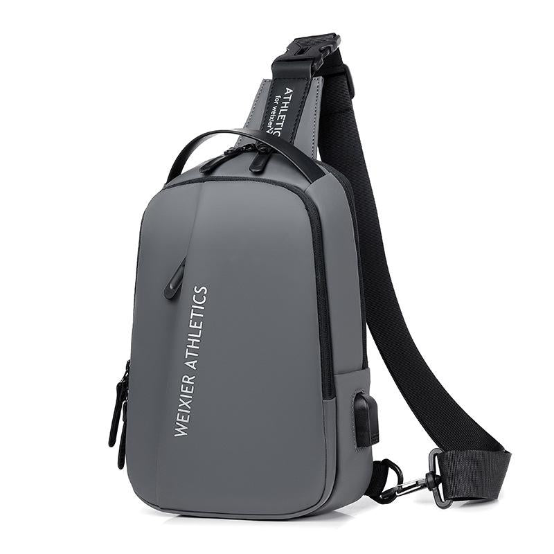 V562-B1027433060DBT-202508290541-00 Compact Shoulder Sling USB Crossbody Chest Bag For Men - Grey - Image 1