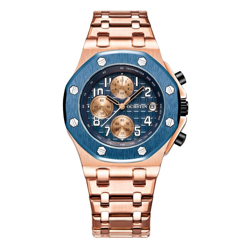 V562-B102830400ADE-202508281654-00 Waterproof Luminous Men Watch with Steel Strap - 6100d - Blue + Rose Gold - Image 1