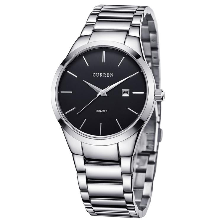 V562-B1035561020DBT-202508290811-00 Waterproof Full Steel Quartz Watch - Fashion Business Calendar - White Case Black Face - Image 1