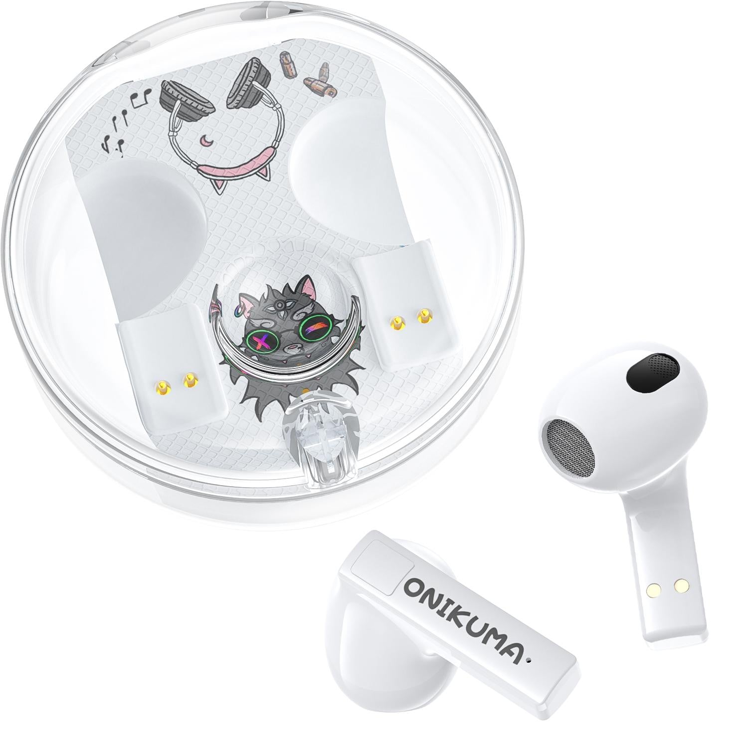 V562-B104028500ADE-202508281526-00 Wireless Cartoon Bluetooth Earphones - Transparent Design - White - Image 1