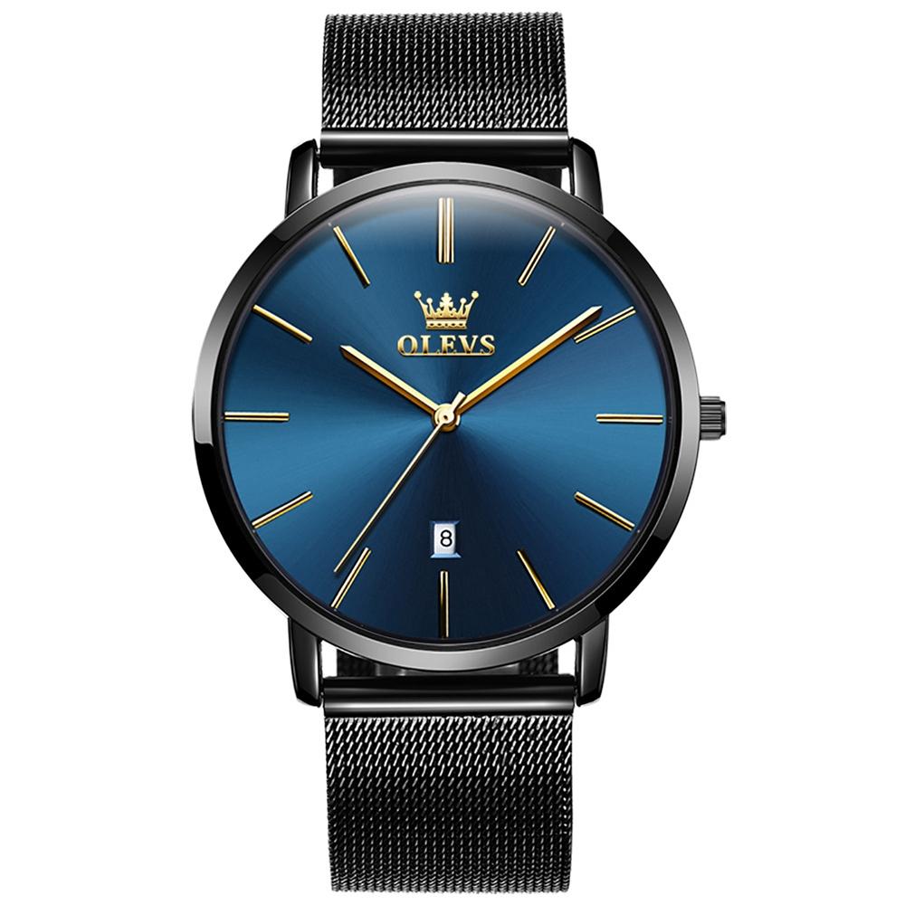 V562-B104177400ADE-202508282020-00 Waterproof Steel Strap Men Quartz Watch - Business Style - Blue + Black - Image 1
