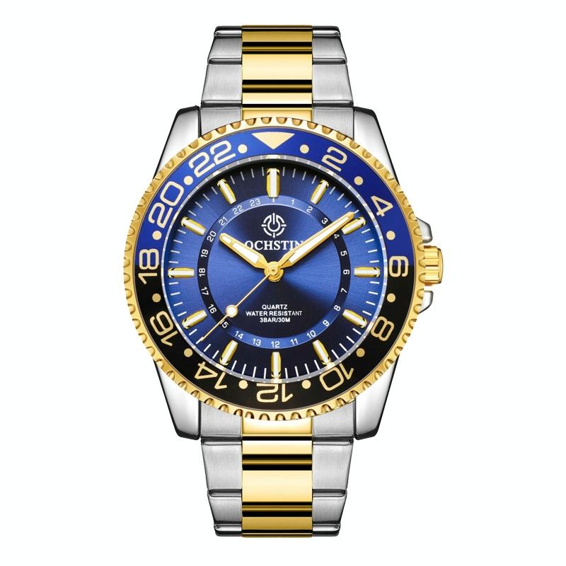 V562-B104440400ADE-202508281105-00 Waterproof Luminous Men Watch with Steel Strap - Multifunctional - Blue + Gold - Image 1