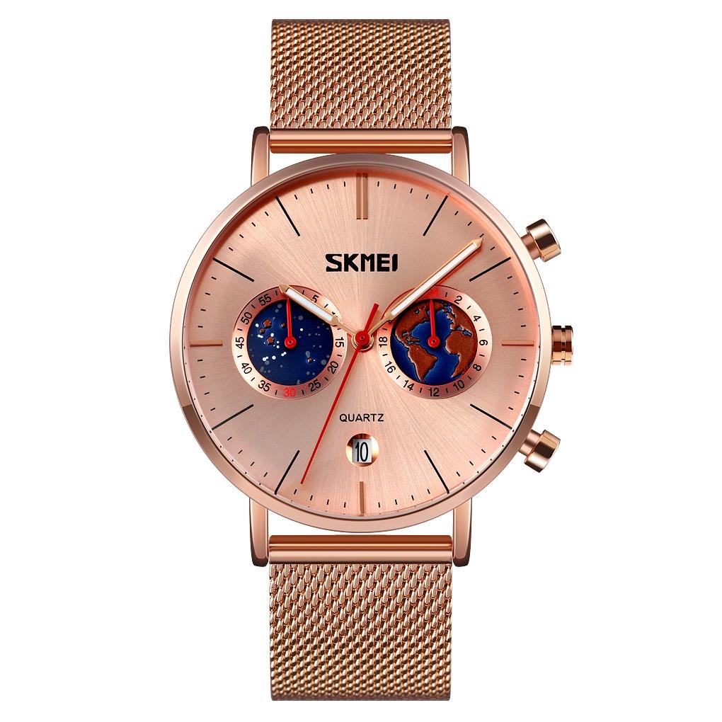 V562-B104639100ADE-202508281930-00 Men Stainless Steel Quartz Watch with Map Pattern Calendar - 9231 - Rose Gold - Image 1