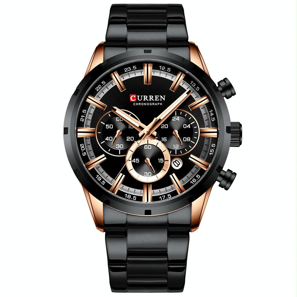 V562-B1048854060DBT-202508290115-00 Waterproof Men Business Watch with Quartz Movement and Steel Belt - Rose Shell Black - Image 1