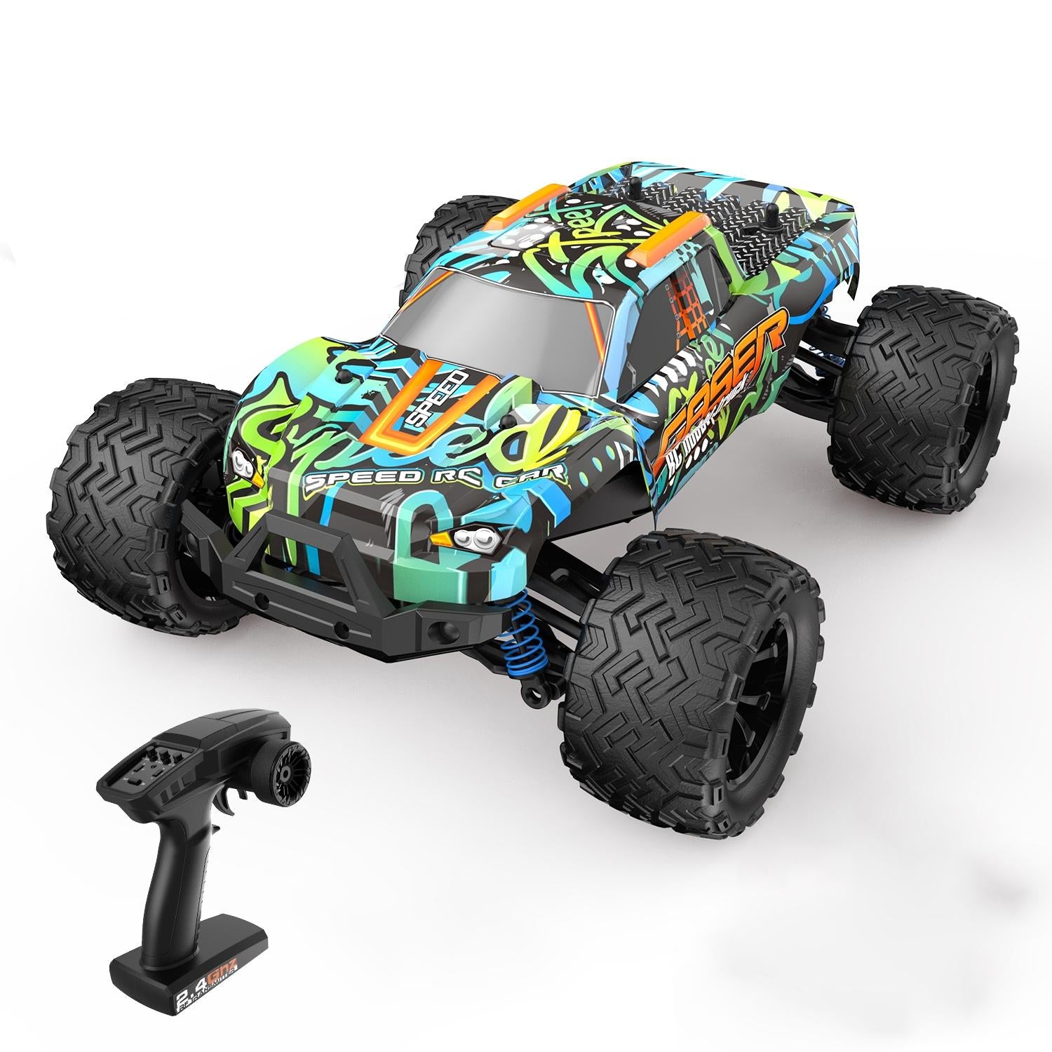 V562-B104898300ADE-202508282140-00 High Speed 4wd Rc Car - 1 14 Scale - Graffiti Blue - Image 1