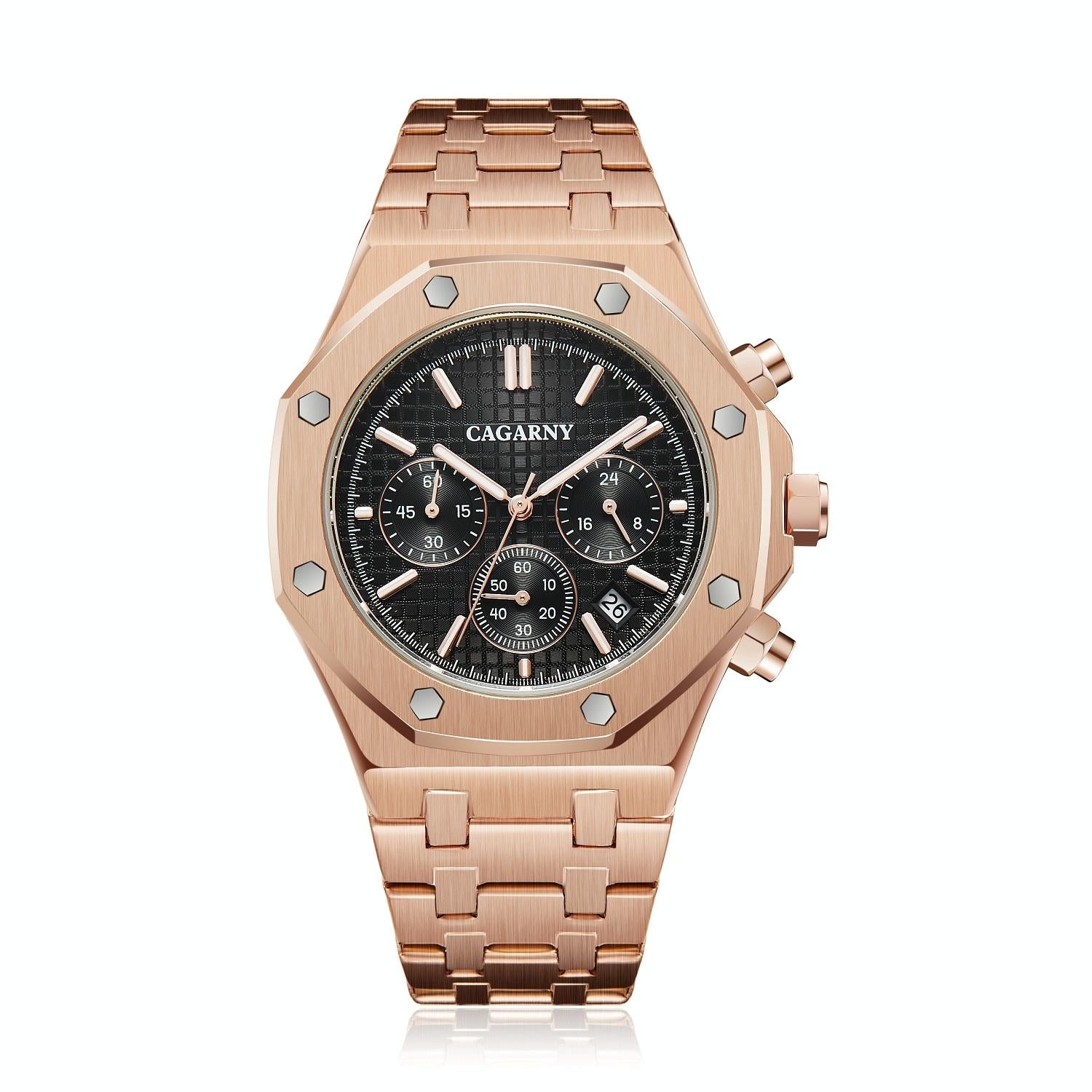 V562-B105517500ADE-202508282040-00 Men Simple Steel Quartz Watch with Band - 6835 - Rose Gold + Black - Image 1