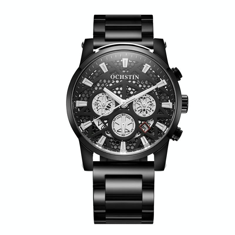 V562-B105540400ADE-202508281311-00 Waterproof Multifunctional Men Watch with Quartz Movement and Steel Strap - Black - Image 1