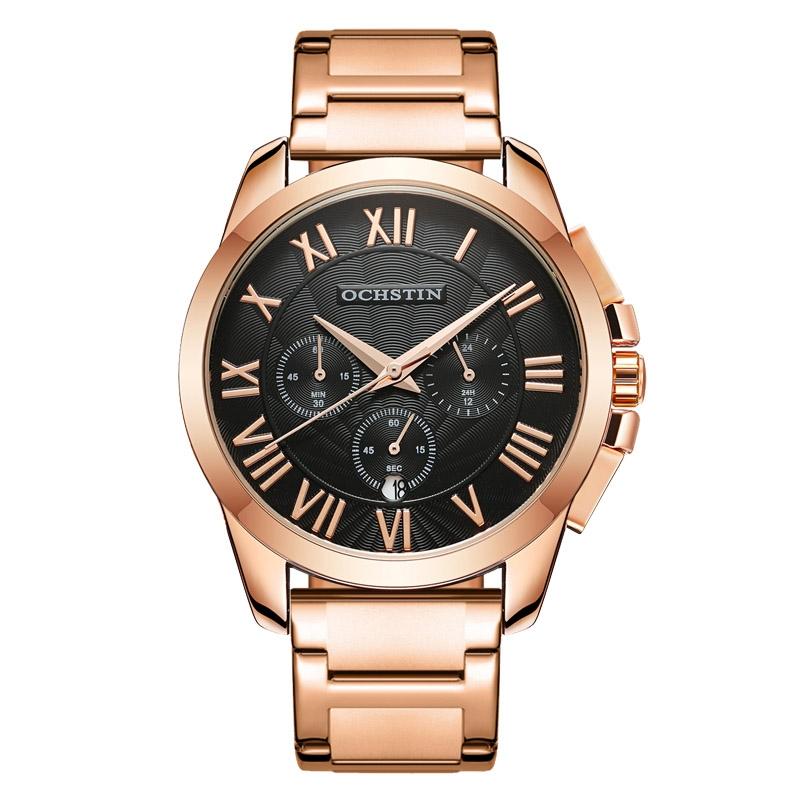 V562-B106540400ADE-202508282031-00 Waterproof Multifunctional Men Watch with Steel Strap - Rose Gold + Black - Image 1