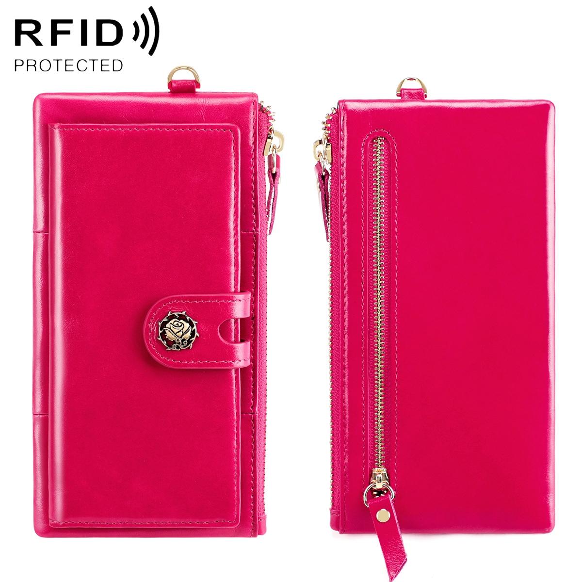 V562-B106788200ADE-202508281836-00 Women Vintage Leather Rfid Wallet - Rose Red - Image 1