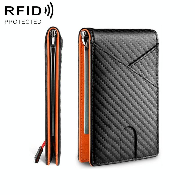 V562-B107527300ADE-202508282305-00 Carbon Fiber Business Wallet for Men - Rfid Protection - Orange - Image 1