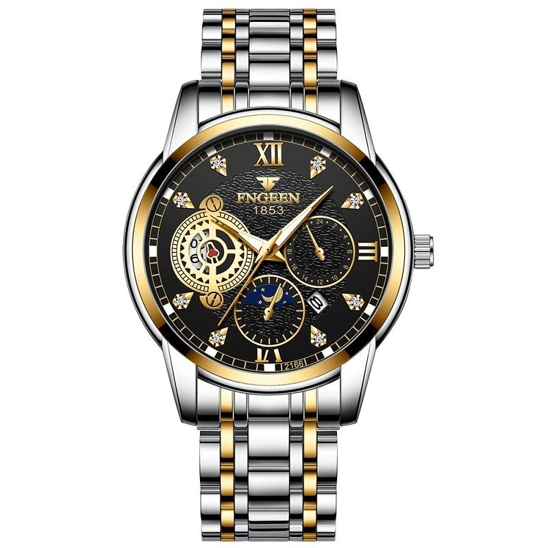 V562-B1078472650DBT-202508281152-00 Men Three-eye Hollow Quartz Sports Watch - Between Gold Black Surface - Image 1