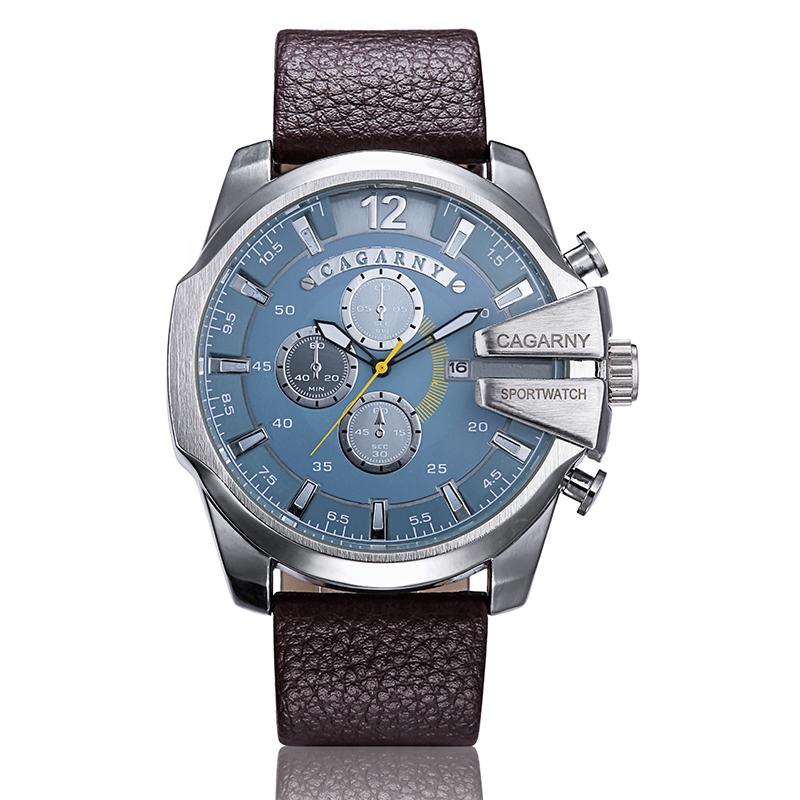 V562-B108989200ADE-202508281447-00 Men Leather Band Sports Watch with Large Dial - Silver Blue Brown - Image 1