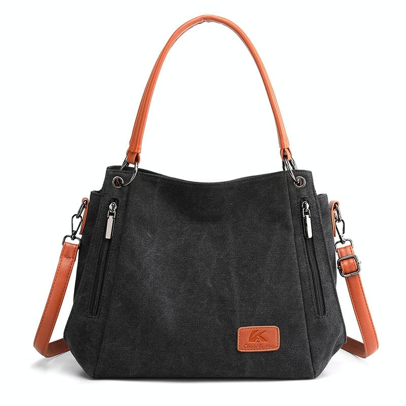 V562-B1097562060DBT-202508281715-00 Canvas Shoulder Bag - Spacious and Stylish - Black - Image 1